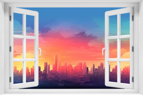 Abstract Cityscape at Sunset: An abstract depiction of a cityscape at sunset with a beautiful gradient sky, allowing for text insertion in the lower part of the image , abstract wallpaper background