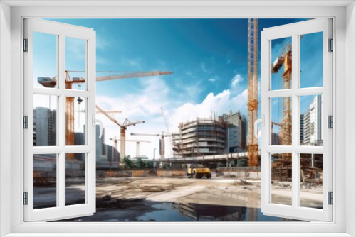 sunshine pavement close site construction crane industry work concrete architecture scaffolding development structure blue equipment sunset high housing building steel group estate