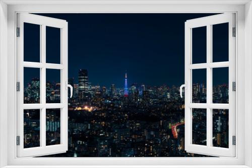 Fototapeta Naklejka Na Ścianę Okno 3D - ライトアップされた東京タワーと東京都心の夜景