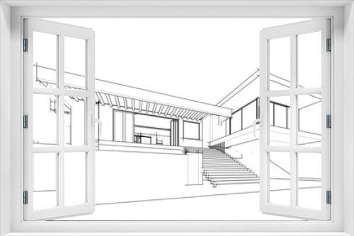 Fototapeta Naklejka Na Ścianę Okno 3D - Modern villa architectural 3d rendering