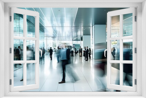 Long exposure view of fast movement of people in interior of society hospital.  Generative Ai.