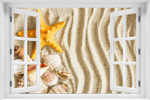 Fototapeta Naklejka Na Ścianę Okno 3D - Starfish And Shells.