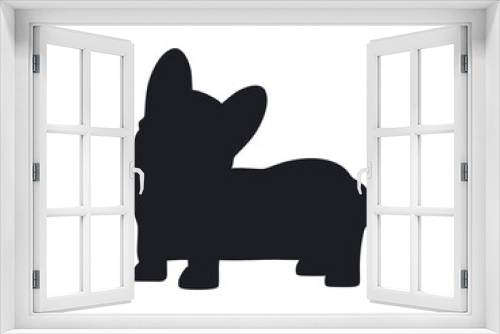 Fototapeta Naklejka Na Ścianę Okno 3D - Black silhouette of puppy corgi dog. Portrait of standing little pet animal. Hand drawn vector illustration isolated on white background, modern flat cartoon style.
