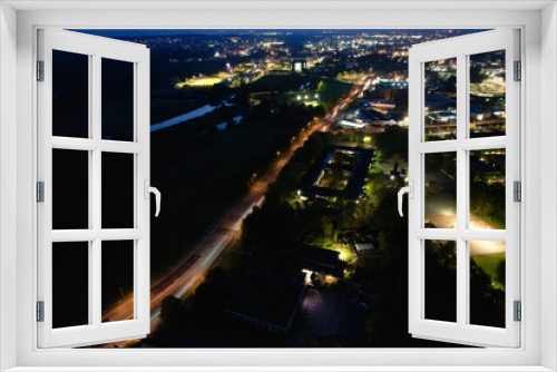 Fototapeta Naklejka Na Ścianę Okno 3D - Gorgeous High Angle View of Illuminated British City at Just After Sunset