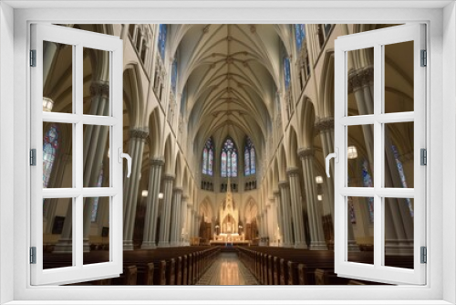 AI-generated illustration of a cathedral interior with big windows