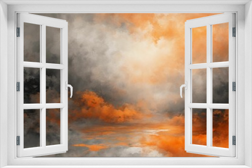 AI generated illustration of a scenic painting of gray and orange clouds