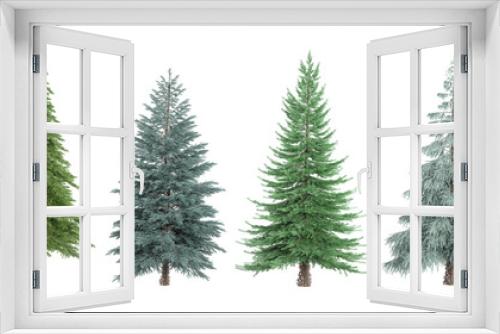 Fototapeta Naklejka Na Ścianę Okno 3D - Jungle Fir,Spruce,Pine trees shapes cutout 3d render set