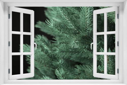 Fototapeta Naklejka Na Ścianę Okno 3D - Background of Christmas tree branches on dark background.