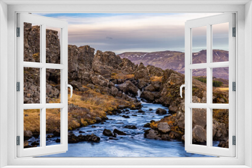 Fototapeta Naklejka Na Ścianę Okno 3D - Thingvellir Nationalpark + Wasserfall Oxararfoss  Island