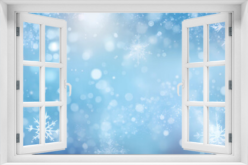 light blue gradient background with white snowflakes, Festive Christmas background banner