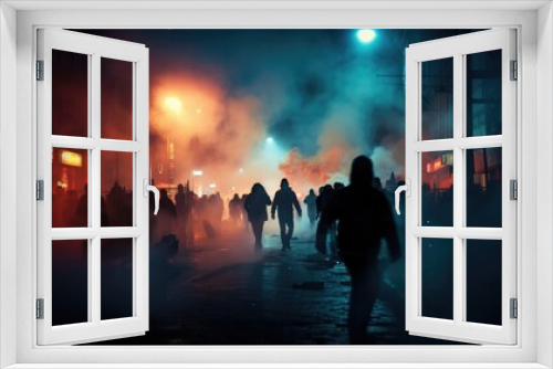 Riots on the streets. Abstract blurred background.