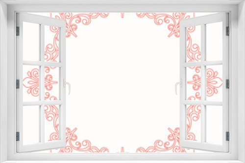 Fototapeta Naklejka Na Ścianę Okno 3D - Oriental vector round pink frame with arabesques and floral elements. Floral border with vintage pattern