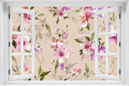 Fototapeta Naklejka Na Ścianę Okno 3D - seamless pattern with pink flowers