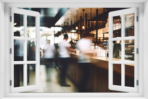 Blurred coffee shop or cafe restaurant The background of the restaurant was blurry and there were some people, a chef and a waiter working.by Generative AI