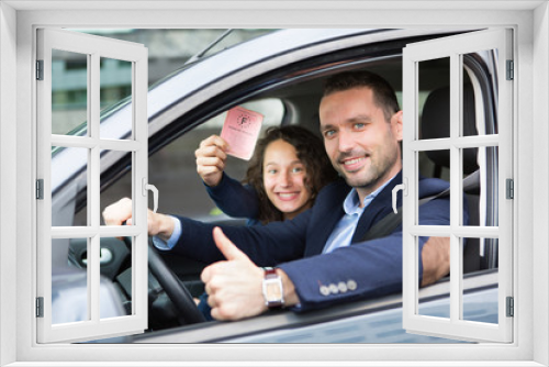 Driver in his car after getting his driving licence