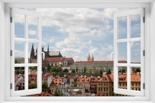 Aerial view of the vibrant city center of Prague, Czech Republic.