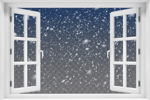 Fototapeta Naklejka Na Ścianę Okno 3D - Snowfall Backdrop: Winter Christmas Scenery with Falling Snowflakes. Vector Illustration.