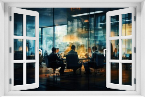 People in glass offices working in a conference room. Business meeting. Team of professionals.