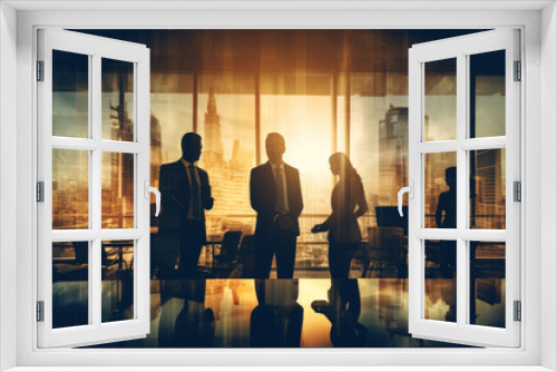 Group of business people silhouettes in modern office building and business network concept. Human resources. group of business people Management strategy