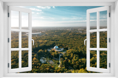 Fototapeta Naklejka Na Ścianę Okno 3D - Park Chorzów Planetarium z powietrza - Zachód Słońca 