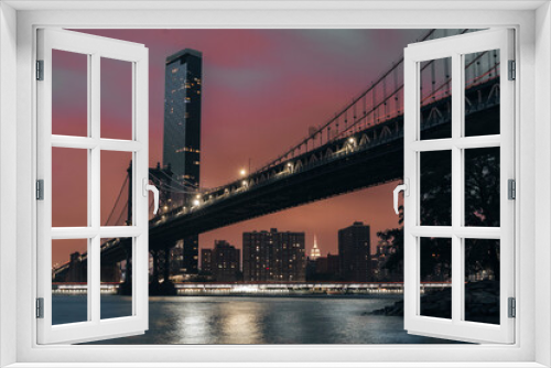 Fototapeta Naklejka Na Ścianę Okno 3D - city bridge at sunset skyline New York Manhattan 