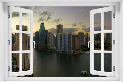 Fototapeta Naklejka Na Ścianę Okno 3D - Evening urban landscape of downtown district of Miami Brickell in Florida, USA. Skyline with dark high skyscraper buildings in modern american megapolis