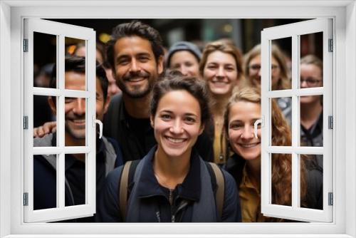 Group of people posing in front of a camera.