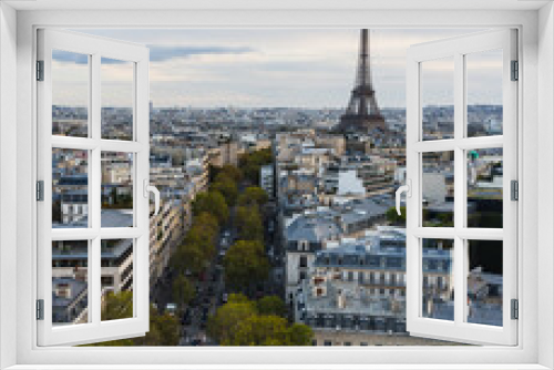 Fototapeta Naklejka Na Ścianę Okno 3D - View of Paris from the top of the Arc De Triomphe, with the Eiffel tower