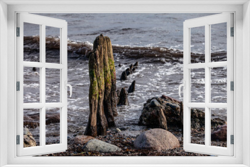 Fototapeta Naklejka Na Ścianę Okno 3D - Old Wood in the Sea at Gedser Odde