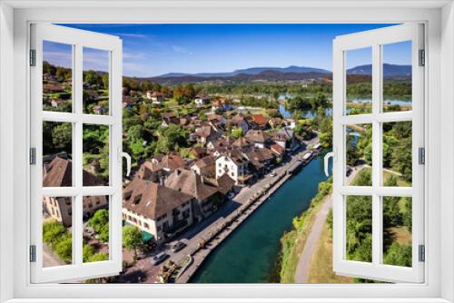 Fototapeta Naklejka Na Ścianę Okno 3D - Aerial view of Chanaz, Canal de Savieres in Savoie, France