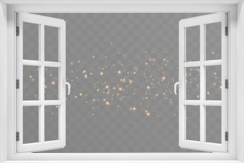Fototapeta Naklejka Na Ścianę Okno 3D - Vector gold sparkles on an isolated transparent background. Atomization of golden dust particles png. Glowing particles png. Gold dust. Light effect.