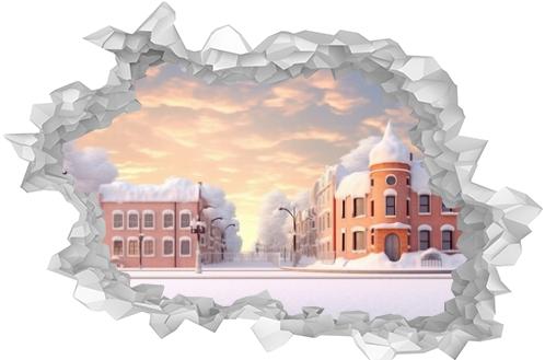New Year illustration. Snowy streets of a small town