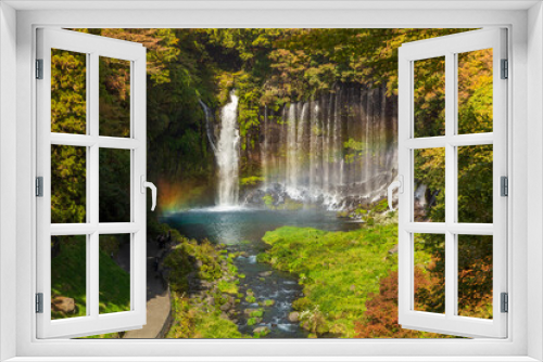 Fototapeta Naklejka Na Ścianę Okno 3D - 秋の富士宮市白糸の滝にかかる虹