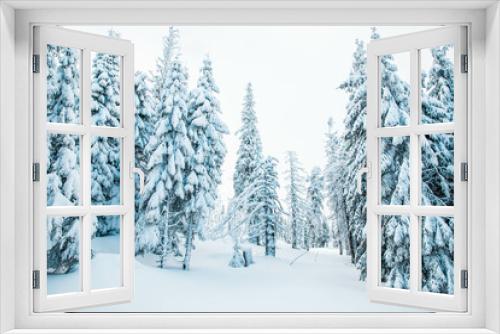Fototapeta Naklejka Na Ścianę Okno 3D - amazing winter landscape with snowy fir trees