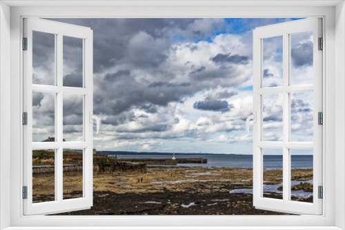 Fototapeta Naklejka Na Ścianę Okno 3D - Northumberland coastal landscape with dramatic cloud at low tide