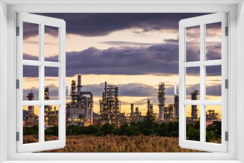 Fototapeta Naklejka Na Ścianę Okno 3D - Oil​ refinery​ plant and tower of Petrochemistry industry in oil​ and​ gas​ ​industry with​ cloud​ blue​ ​sky