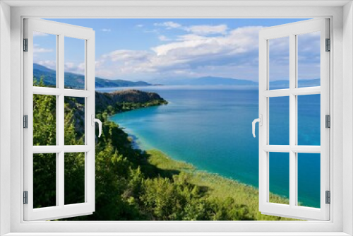 Fototapeta Naklejka Na Ścianę Okno 3D - Panoramic view of Lake Ohrid, Lin, Albania.