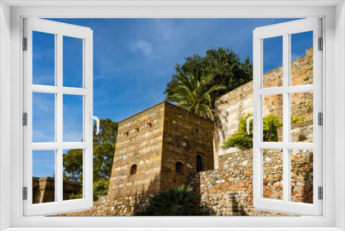 Fototapeta Naklejka Na Ścianę Okno 3D - Perspective view of the walls of the Moorish citadel of Malaga in Spain.
