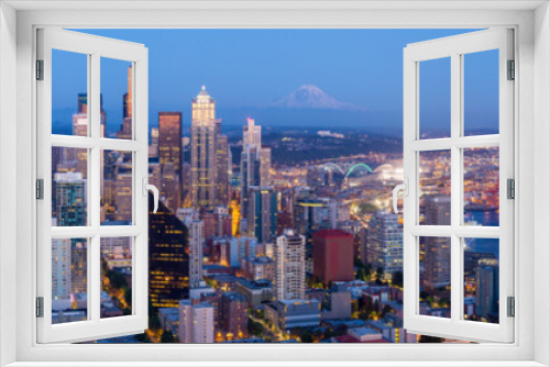 Fototapeta Naklejka Na Ścianę Okno 3D - Seattle skyline at twilight