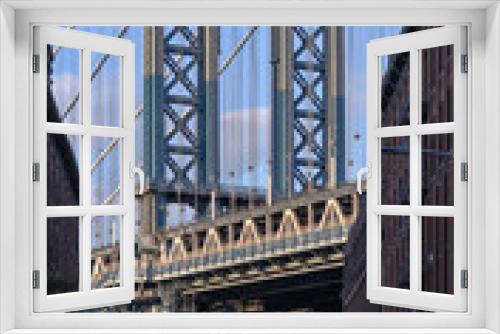 Fototapeta Naklejka Na Ścianę Okno 3D - manhattan bridge view from dumbo (over the hudson river to brooklyn, new york) nyc skyline, tourism (empire state building view) travel, landmark