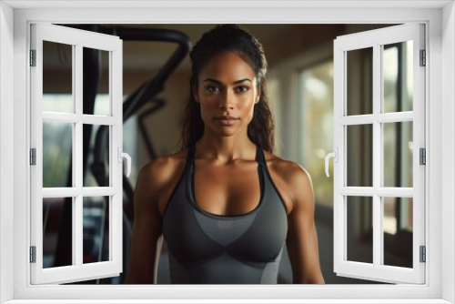 Athletic black woman exercising with fitness equipment at home