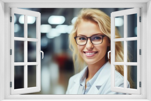 Dedicated Female Scientist in White Coat Conducting Experiments with Team in Modern Medical Lab