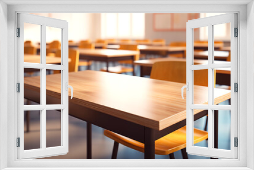 empty classroom tables, education concept