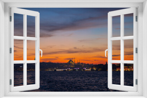 Fototapeta Naklejka Na Ścianę Okno 3D - Istanbul view at sunset from a ferry on the Bosphorus.