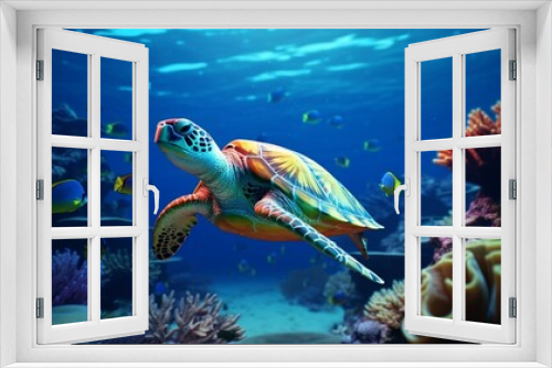 Fototapeta Naklejka Na Ścianę Okno 3D - green sea turtle