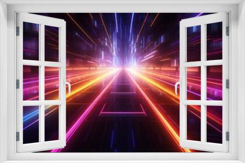Futuristic corridor light Neon Tunnel Fluorescent ultraviolet glowing lights background. AI generated