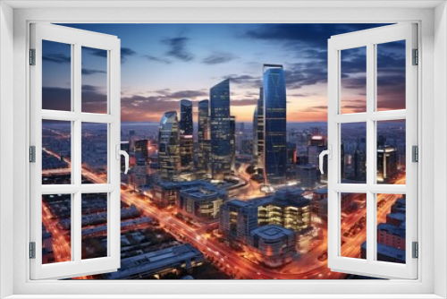 Aerial view of the modern city at night, Moscow, Russia, Urban Dusk Landscape of CBD Central Business District, Beijing, China, AI Generated