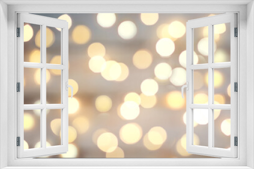 Background with abstract golden sparkling christmas lights. Bokeh effect. Defocused. Template mock up for holiday card. Copy space for text