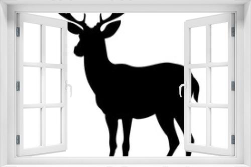 Fototapeta Naklejka Na Ścianę Okno 3D - Silhouette of a deer with beautiful antlers on a white background, vector illustration