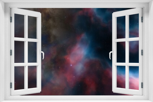 Fototapeta Naklejka Na Ścianę Okno 3D - nebula gas cloud in deep outer space, science fiction illustration, colorful space background with stars 3d render
